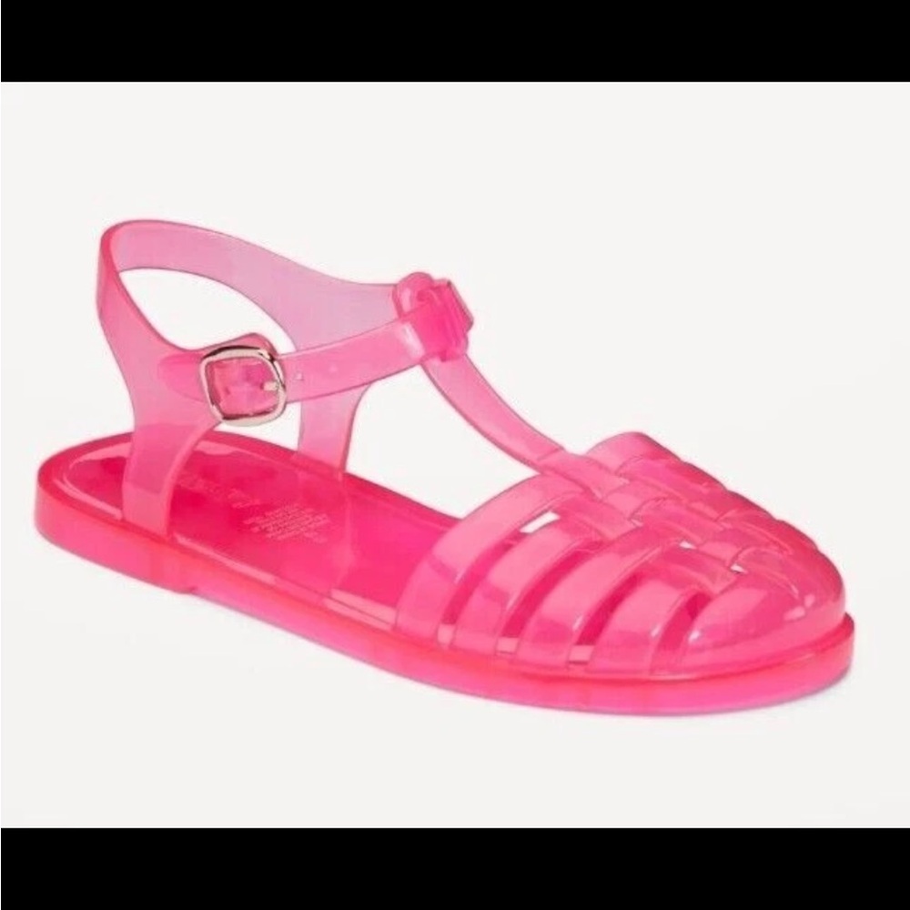 Old Navy Girls SIZE Shiny-Jelly Fisherman Sandals PINK Shoes Size 2 Translucent